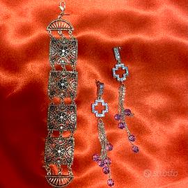 Parure set vintage bracciale rigido e orecchini