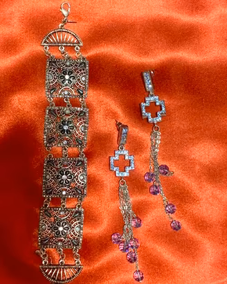 Parure set vintage bracciale rigido e orecchini