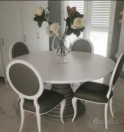tavolo legno rovere 150 diam. completo sedie pelle