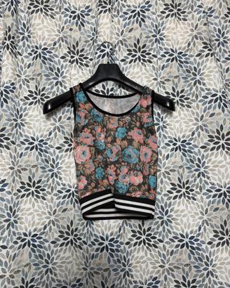 Top donna floreale a rete elasticizzato