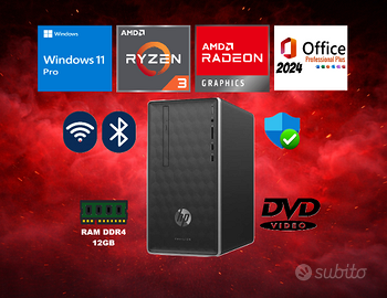 PC HP Ryzen 2200G 12GB RAM SSD NVMe + HDD Win 11