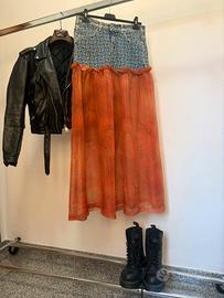 Guess gonna lunga denim e voile arancione S