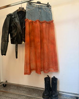 Guess gonna lunga denim e voile arancione S