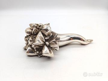 CORNO PORTAFORTUNA IN RESINA ARGENTATO 1980