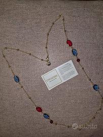 Collana lunga UnoAerre pietre rosse e blu in bronz