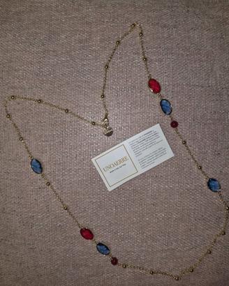 Collana lunga UnoAerre pietre rosse e blu in bronz