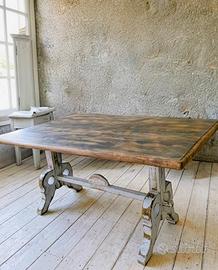 tavolo da pranzo legno massello shabby bianco 