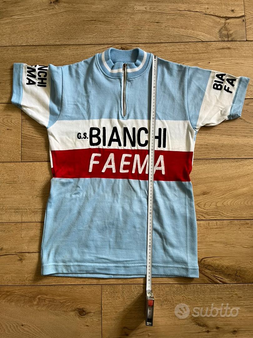 Maillot De Cyclisme Vintage Eroica Maglia - Bianchi Faema - 50% Laine Brodée - Taille M