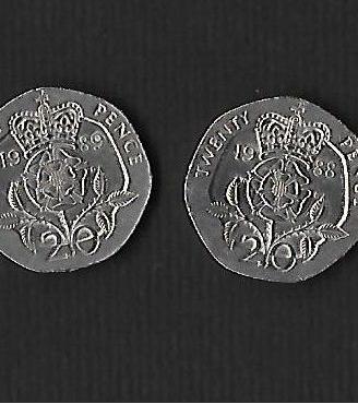 GRAN BRETAGNA 7 monete da 20 pence anni diversi