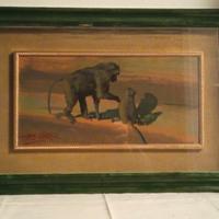 L.Palazzi"Mamma cercopiteco e figlio"Olio su mason