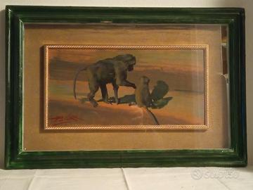 L.Palazzi"Mamma cercopiteco e figlio"Olio su mason