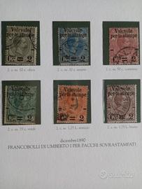 6 Francobolli  Umberto I  per pacchi sovrastampati