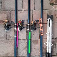 LOTTO: 3 canne+3 mulinelli+tripode+fodero shimano.