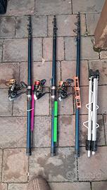 LOTTO: 3 canne+3 mulinelli+tripode+fodero shimano.
