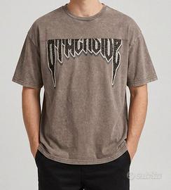 T-shirt Bershka Oversize "Other Side" Beige