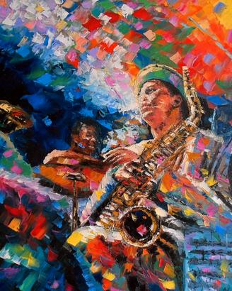 Quadro olio su tela SAX PLAYER