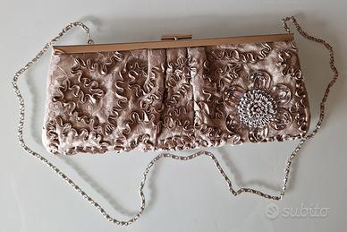 Pochette clutch seta ricamata Caractère champagne