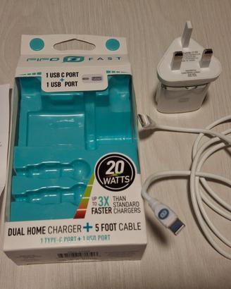 Caricabatteria presa UK inglese e 2 uscite USB, 20