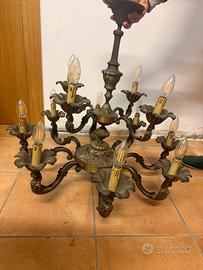 Coppia lampadari fiamminghi anni 50 bronzo