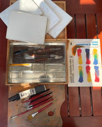 Valigetta legno tavolozza pittura belle arti
