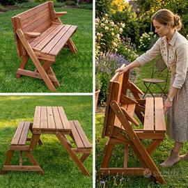 Panca in legno da esterno convertibile in tavolo