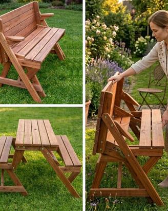 Panca in legno da esterno convertibile in tavolo