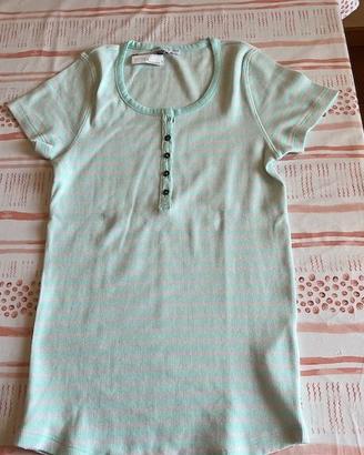 T - shirt righe verde-azzurra in cotone
