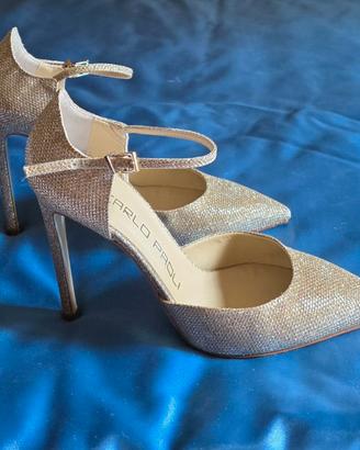 Scarpa donna décolleté lurex oro tacco 11,5