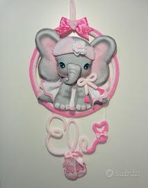 Fiocco nascita bimba bimbo rosa celeste elefante