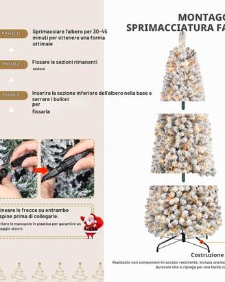 albero di natale innevato con illuminazione