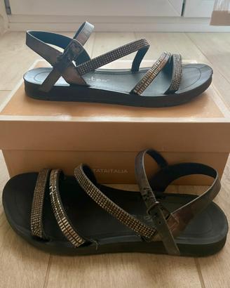 Sandali bassi neri con strass