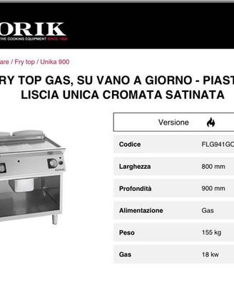 FRY TOP SU VANO A GIORNO -PIASTRA LISCIA UNICA CRO