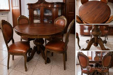 elegante tavolo rotondo con 4 sedie in legno 