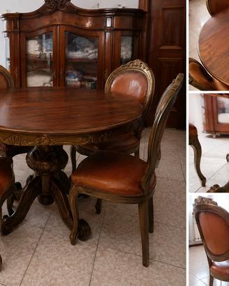 elegante tavolo rotondo con 4 sedie in legno 