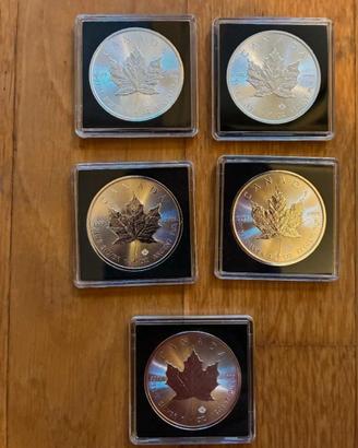 Monete Maple Leaf 1 oz Argento 2017-2021