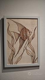 Pirografia Pesce Angelo fatta a mano 21x29cm