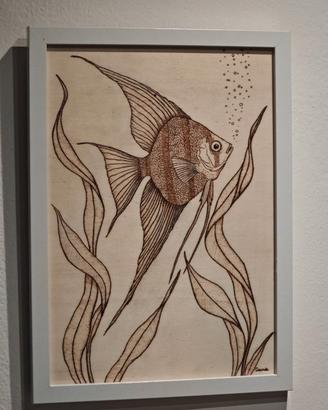 Pirografia Pesce Angelo fatta a mano 21x29cm