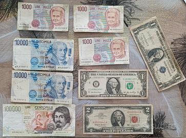vecchie lire dollaro verde rosso blu 