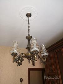 Lampadario di ottone vintage 6 lampade e abatjours