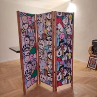 Paravento a 3 pannelli double face struttura legno