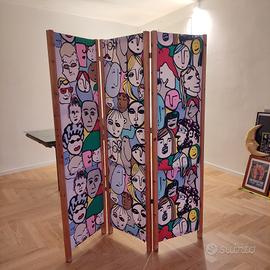 Paravento a 3 pannelli double face struttura legno