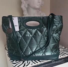 Borsa tote nuova trapuntata verde dark metallica 