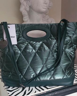 Borsa tote nuova trapuntata verde dark metallica 