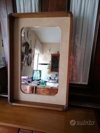 Nr. 1 specchio in legno e pelle vintage anni 80