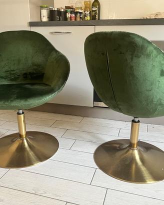 2 x Poltrona Girevole Imbottita Velluto Verde