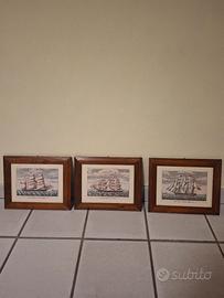 Set di 3 Quadri Vintage con Velieri