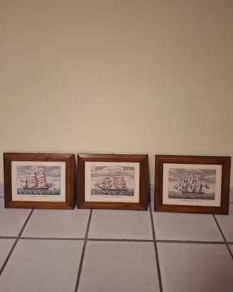 Set di 3 Quadri Vintage con Velieri