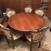 Tavolo rotondo in legno 120 cm + 6 sedie classiche