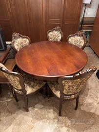 Tavolo rotondo in legno 120 cm + 6 sedie classiche