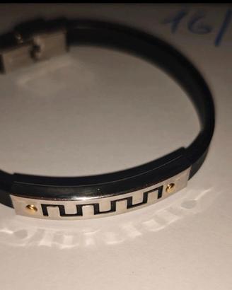 Bracciale Uomo motivo Greco Gomma/Acciaio 21/22cm